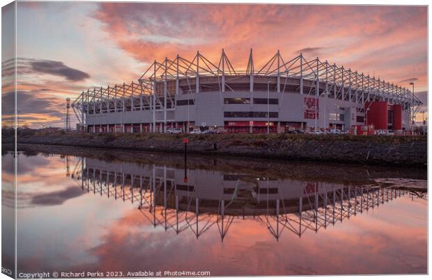 Red Sky over The Riverside Stadium Canvas Print by Richard Perks