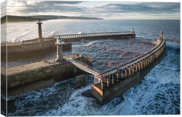 Whitby Pier Extensions Canvas Print by Apollo Aerial Photography