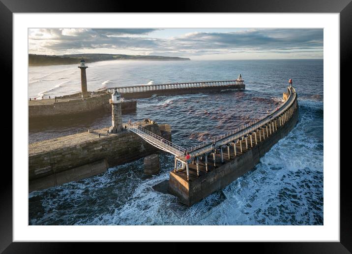 Whitby Pier Extensions Framed Mounted Print by Apollo Aerial Photography