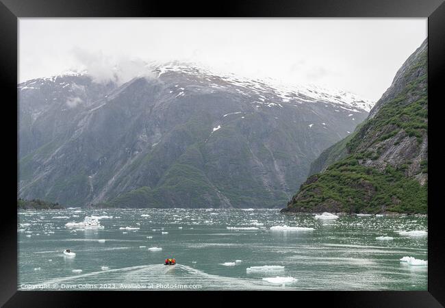 Small rib boat in ice and mist of the Tracy Arm Fjord, Alaska, USA Framed Print by Dave Collins