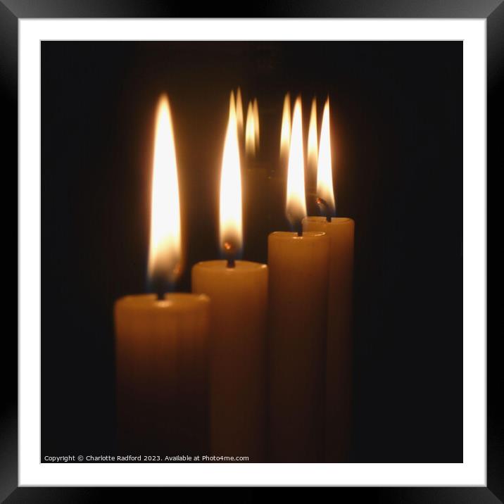 Lightness in the Dark - Reflective Candles Framed Mounted Print by Charlotte Radford