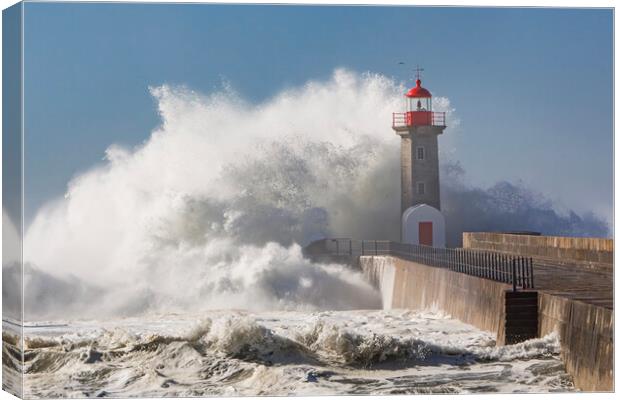 Storm waves over the Lighthouse Canvas Print by Olga Peddi