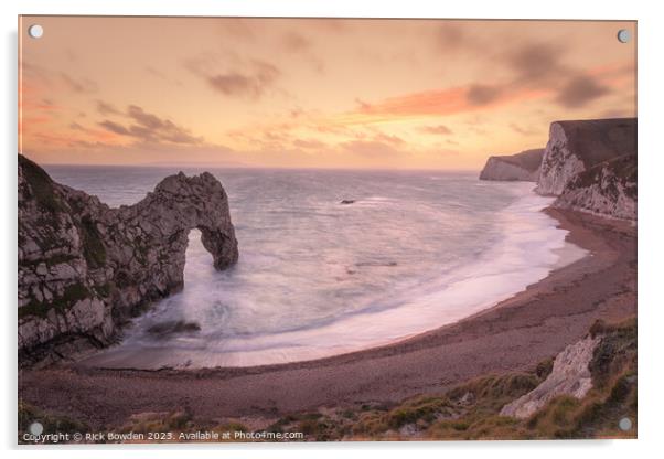 Durdle Door Sunset Acrylic by Rick Bowden