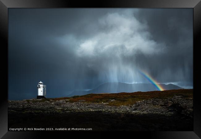 The Rainbow and the Lighthouse Framed Print by Rick Bowden
