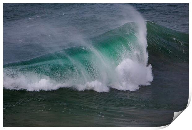 Wild wave in Nazare at the Atlantic ocean coast of Print by Olga Peddi