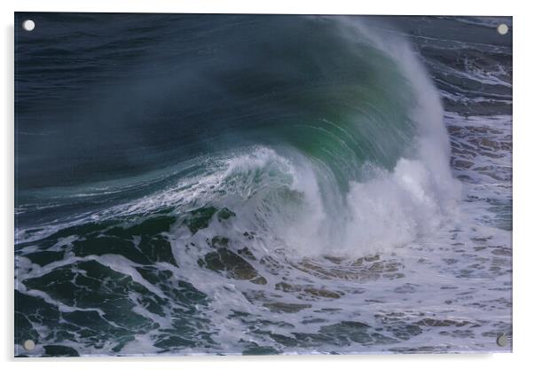 Wild wave in Nazare at the Atlantic ocean coast of Acrylic by Olga Peddi