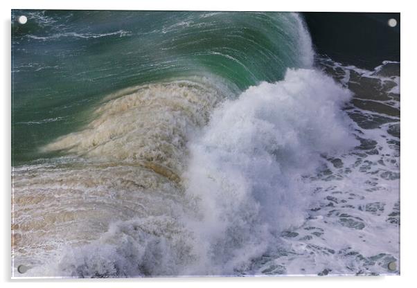 Wild wave in Nazare at the Atlantic ocean coast of Acrylic by Olga Peddi