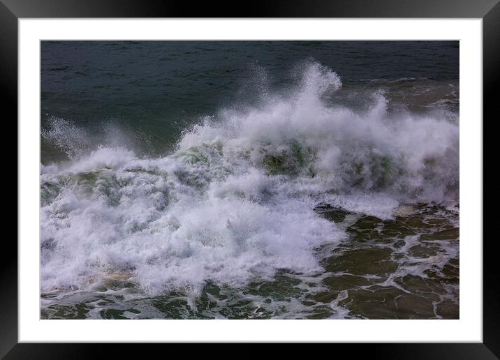 Wild wave in Nazare at the Atlantic ocean coast of Framed Mounted Print by Olga Peddi