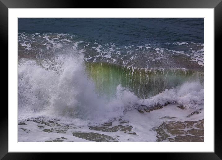 Wild wave in Nazare at the Atlantic ocean coast of Framed Mounted Print by Olga Peddi