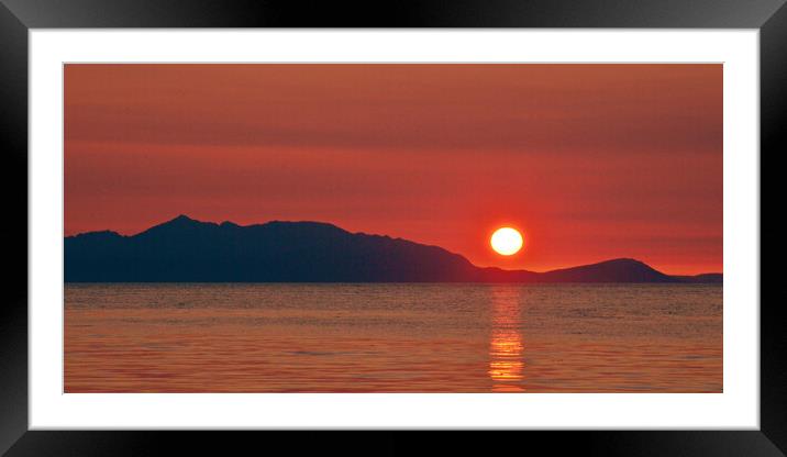A Scottish sunset, Arran mountains and a setting sun Framed Mounted Print by Allan Durward Photography
