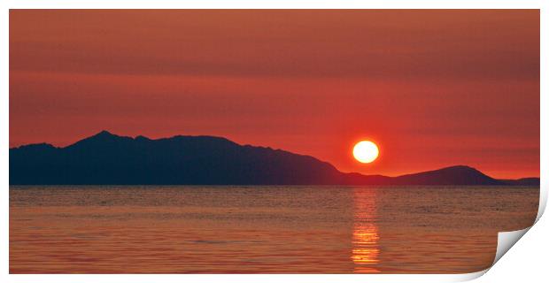 A Scottish sunset, Arran mountains and a setting sun Print by Allan Durward Photography