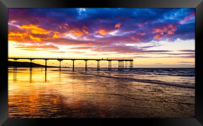 Burning Sunset: Saltbun by the Sea Framed Print by Tim Hill
