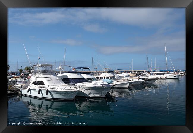 Boats and yachts in a harbour in Tenerife Framed Print by Gary Parker