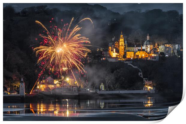 Fireworks at Portmeirion Print by Rory Trappe