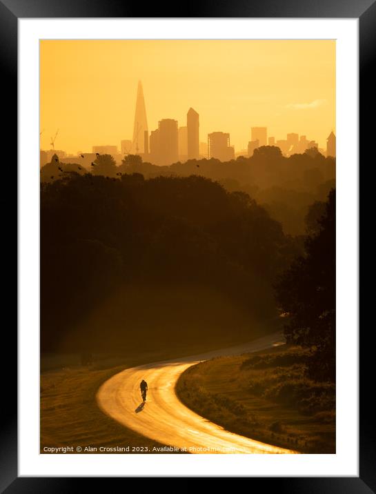 London and a Cyclist at Golden Hour Framed Mounted Print by Alan Crossland