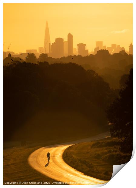 London and a Cyclist at Golden Hour Print by Alan Crossland