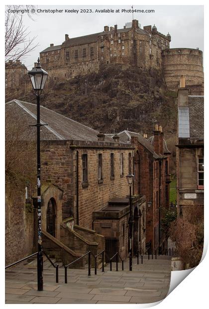 The Vennel views of Edinburgh Castle Print by Christopher Keeley