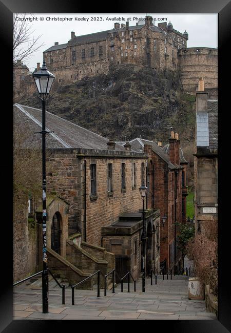 Classic Edinburgh Castle view from The Vennel Framed Print by Christopher Keeley