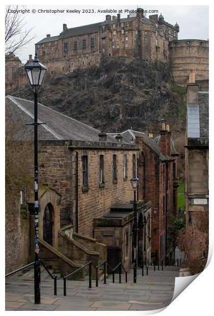 Classic Edinburgh Castle view from The Vennel Print by Christopher Keeley