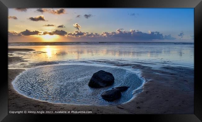 Wind on water with sun setting  Framed Print by Jonny Angle