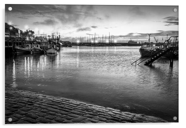 Scarborough Harbour Black and White Acrylic by Tim Hill