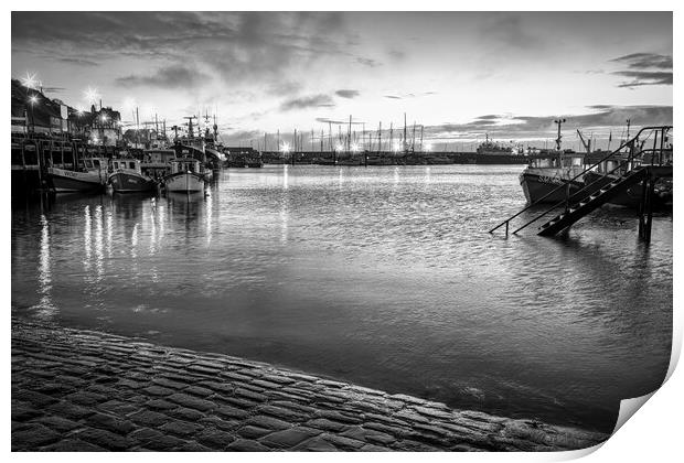 Scarborough Harbour Black and White Print by Tim Hill