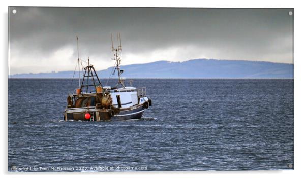 lone fishing boat on the Moray Firth Acrylic by Tom McPherson