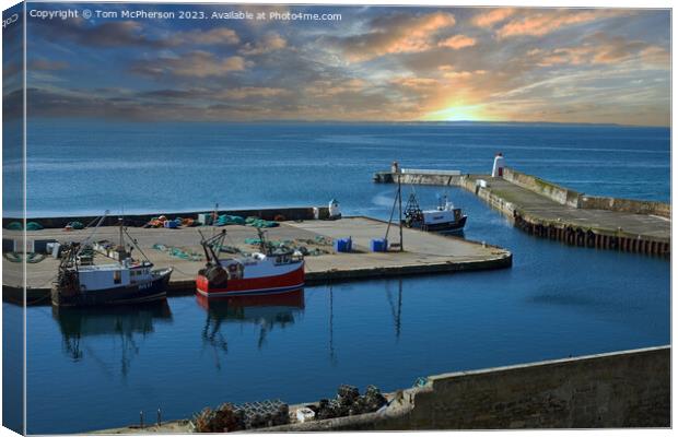 Burghead Harbour Entrance and Pier Canvas Print by Tom McPherson