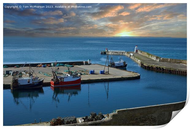Burghead Harbour Entrance and Pier Print by Tom McPherson