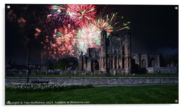 Fireworks over Elgin Cathedral Acrylic by Tom McPherson