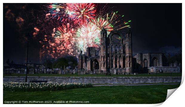 Fireworks over Elgin Cathedral Print by Tom McPherson