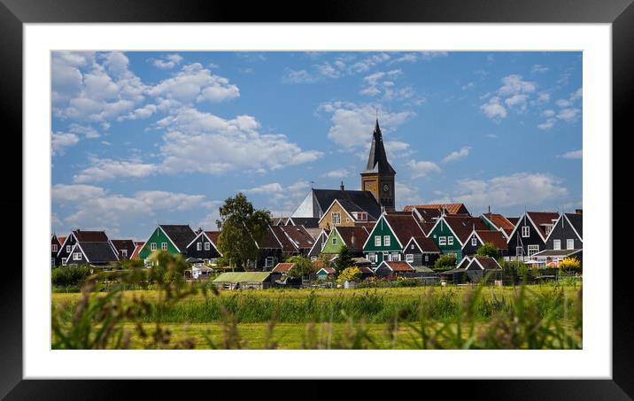 Panorama of Traditional dutch Village with colorfu Framed Mounted Print by Olga Peddi