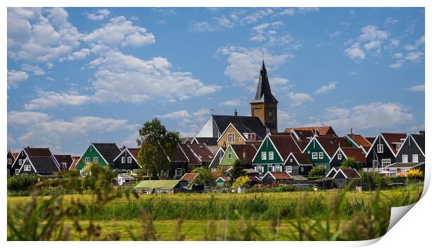 Panorama of Traditional dutch Village with colorfu Print by Olga Peddi