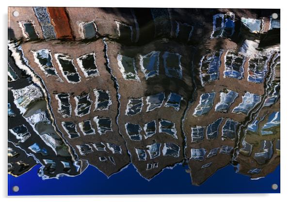 Colourful reflection of a city in a water. Amsterd Acrylic by Olga Peddi
