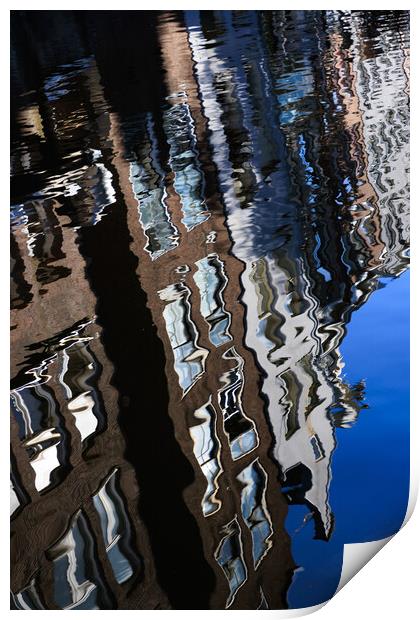 Colourful reflection of a city in a water. Amsterd Print by Olga Peddi