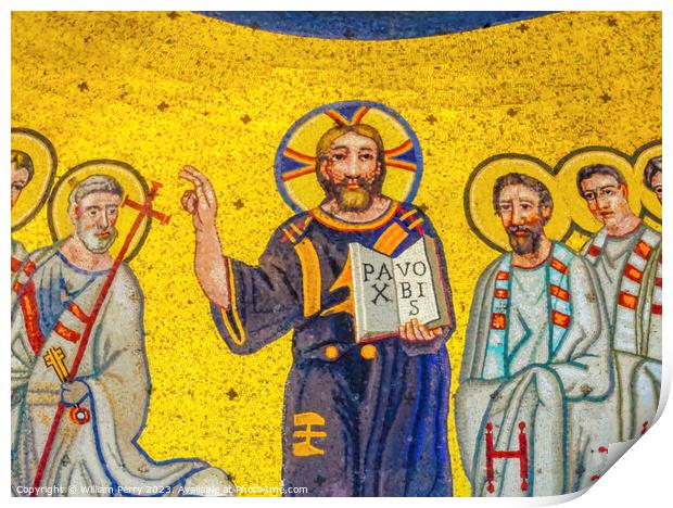 Ancient Jesus Mosaic Saint John Lateran Rome Italy Print by William Perry