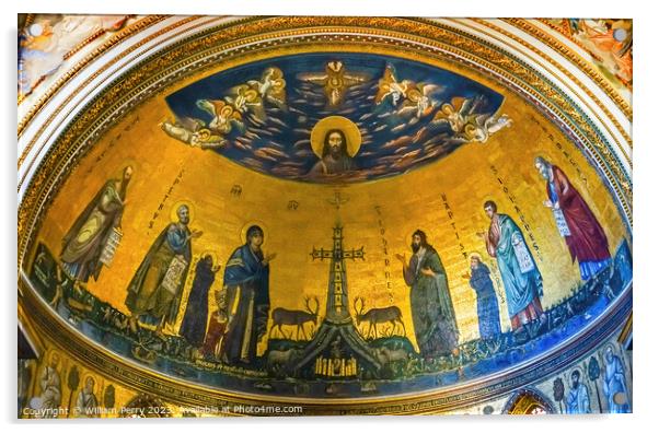Ancient Jesus Mosaic Basilica Saint John Lateran Cathedral Rome  Acrylic by William Perry