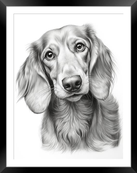 Dachshund Pencil Drawing Framed Mounted Print by K9 Art