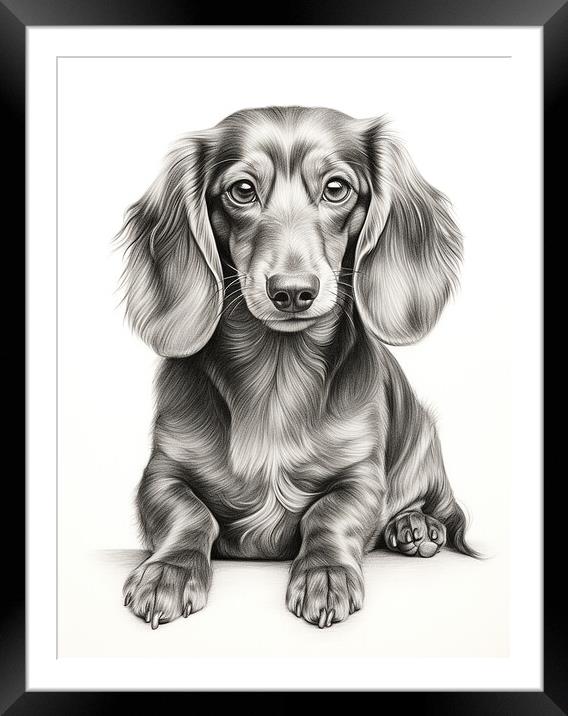 Dachshund Pencil Drawing Framed Mounted Print by K9 Art