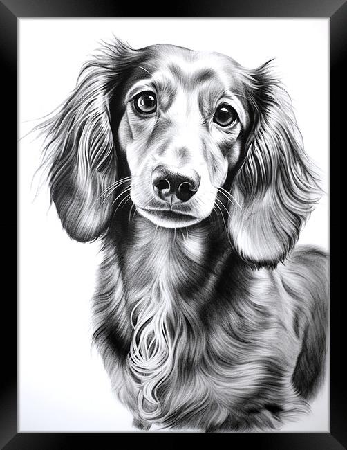 Dachshund Pencil Drawing Framed Print by K9 Art