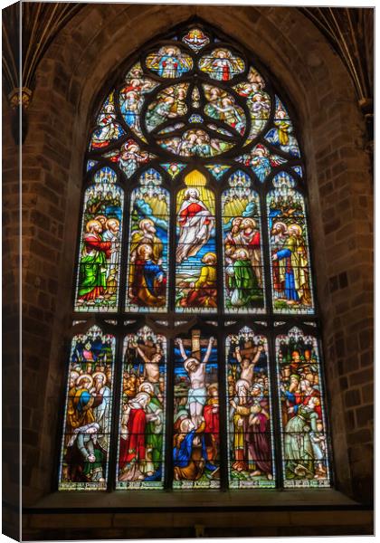Crucifixion and Ascension of Jesus Stained Glass Window Canvas Print by Artur Bogacki