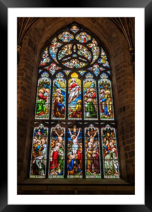 Crucifixion and Ascension of Jesus Stained Glass Window Framed Mounted Print by Artur Bogacki