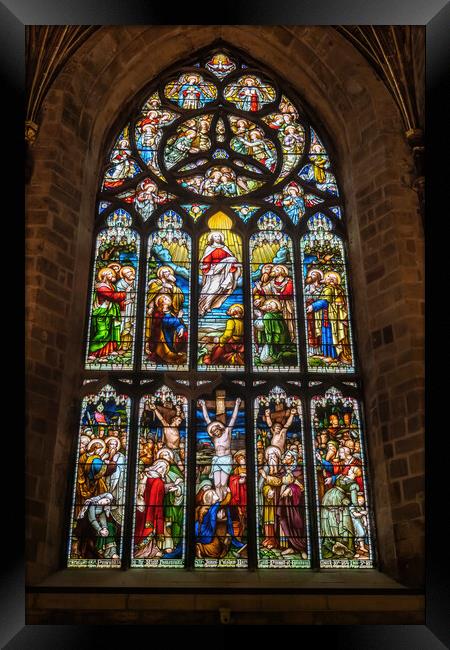 Crucifixion and Ascension of Jesus Stained Glass Window Framed Print by Artur Bogacki
