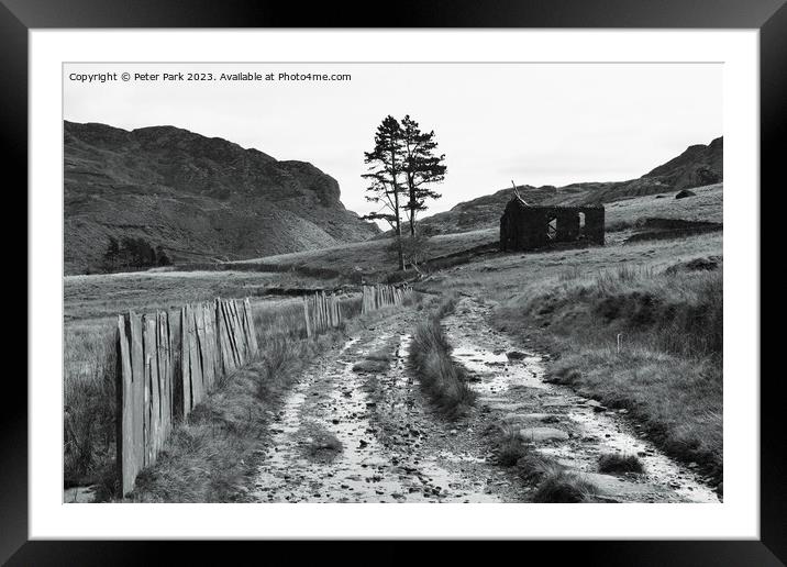 Chapel Cwmorthin in black and white Framed Mounted Print by Peter Park