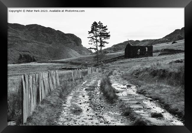 Chapel Cwmorthin in black and white Framed Print by Peter Park