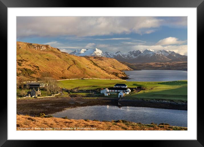 Gesto Farm, and the Cuillin Mountains of  Skye Framed Mounted Print by Barbara Jones