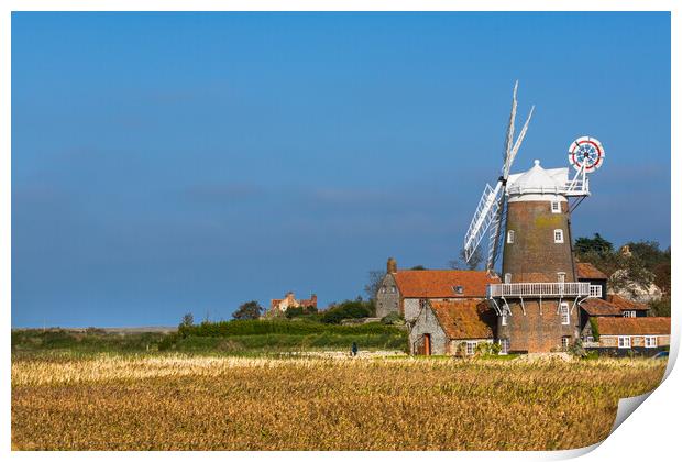 Cley Mill and marshes. Print by Bill Allsopp