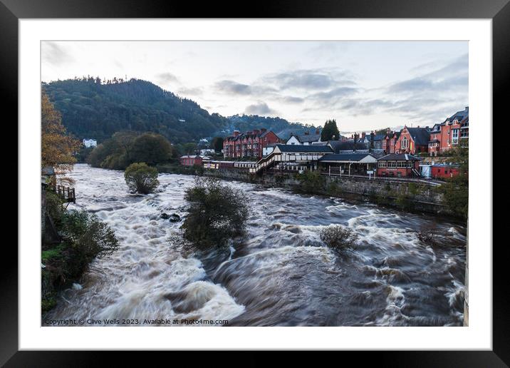 High water level in Llangollen Framed Mounted Print by Clive Wells