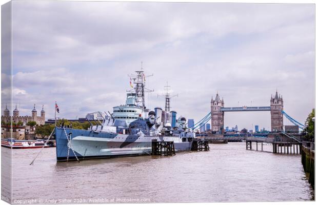 HMS Belfast at Tower Bridge Canvas Print by Andy Salter