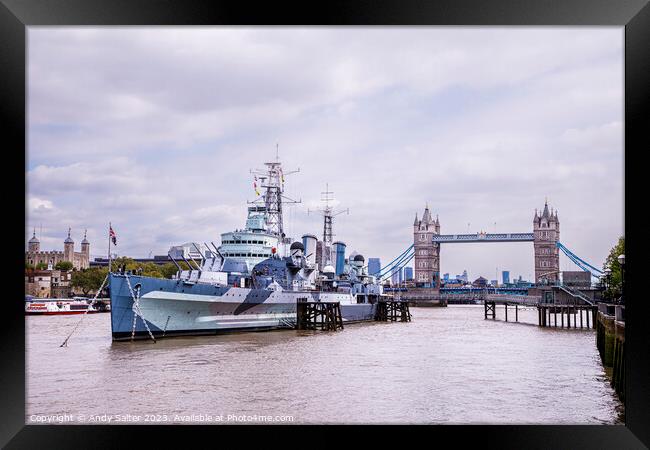 HMS Belfast at Tower Bridge Framed Print by Andy Salter